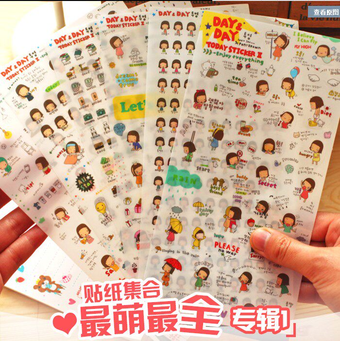 Sticker Material Transparent Waterproof Cute Katong People's Hands Account Diary Sticker Material Growth Manual Decoration Applid