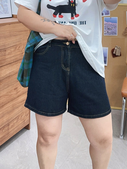 大码复古牛仔短裤女夏季胖mm宽松显瘦梨形身材遮肉a字阔腿热裤子