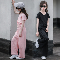 Girl Casual Suit Summer 2020 New CUHK Child Fashion Trendy Fashionable Ocean Gas Loose Broadlegged Pants Pro-Tide