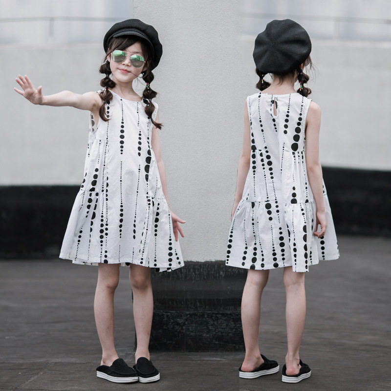 Girls Summer Sleeveless Dress 2023 New Child 12 - 15 Year Old Cotton Print Little Fresh Summer