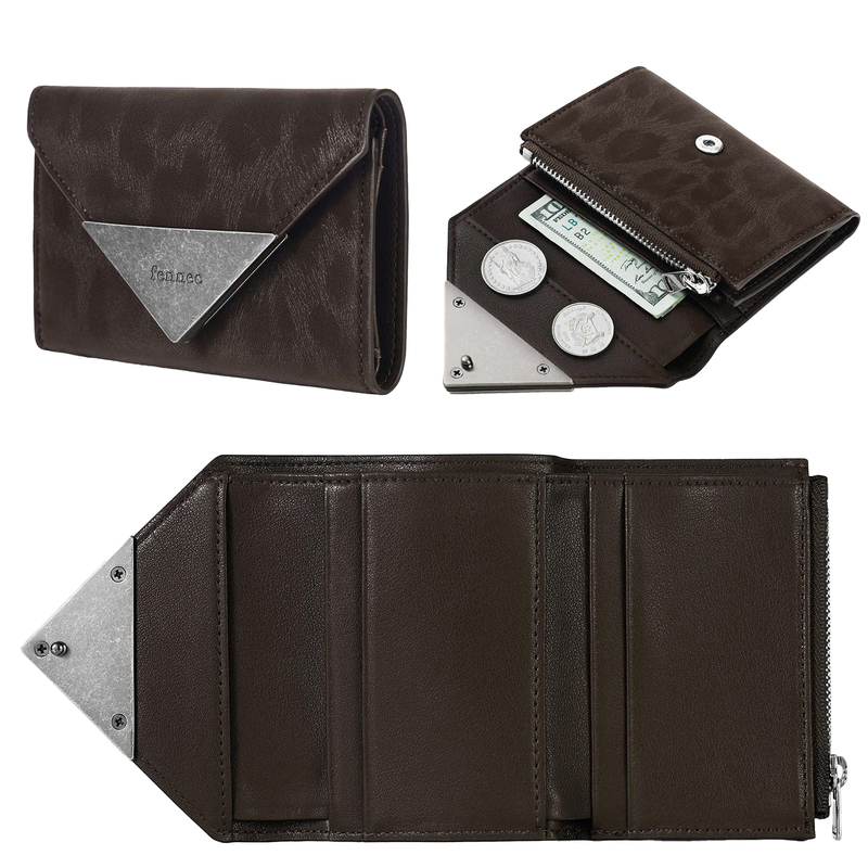 Fennec New Leopard Print Triangle Wallet Korean Niche High-End Retro Multi-Card Slot Zipper Genuine Leather Coin Purse