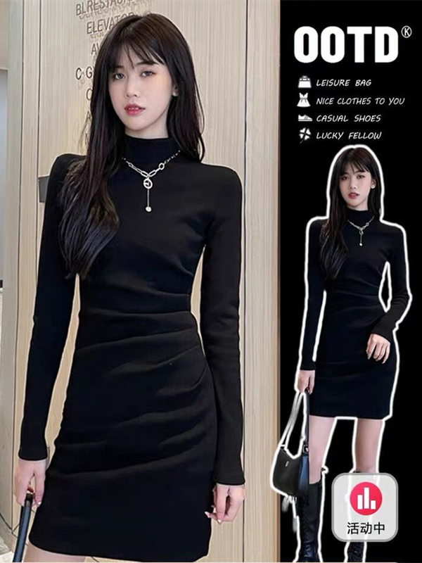Half-Turtleneck Dress for Women, 2026 Autumn and Winter New Style, Long-Sleeved Hepburn Style with Fleece Lining, Suitable as a Base Layer under a Coat, Spring Dress Half-Turtleneck Dress for Women, 2026 Autumn and Winter New Style, Long-Sleeved Hepburn Style with Fleece Lining, Suitable as a Base Layer under a Coat, Spring Dress