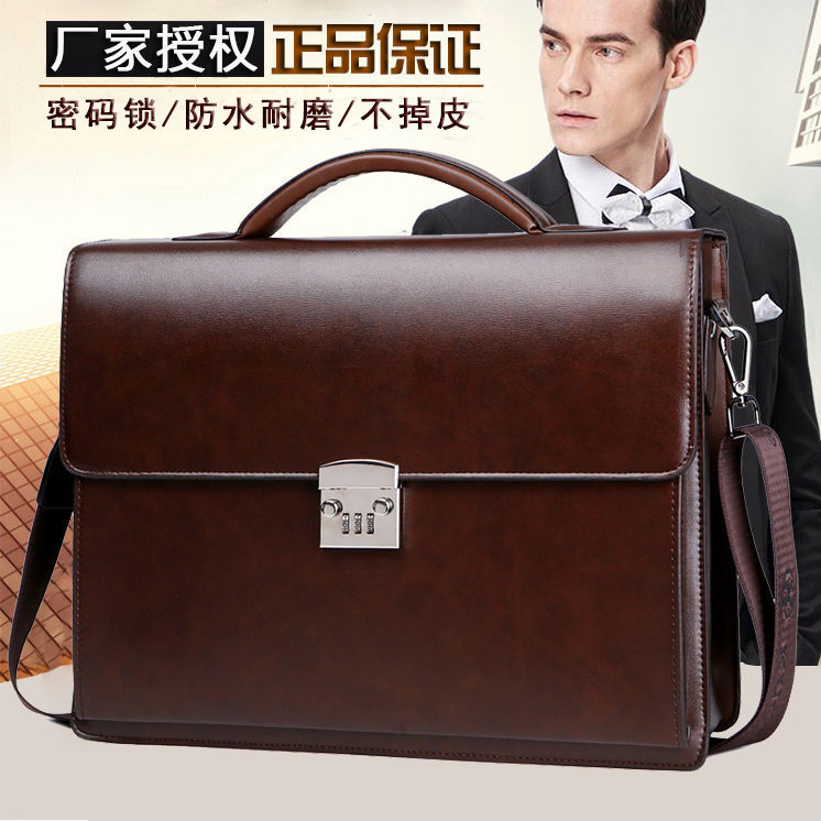 New Password Lock Men's Bag, Handbag, Genuine Leather Men's Business Briefcase, Horizontal Style Cowhide Shoulder Crossbody Bag