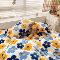 ins Wind edging thick milk velvet four-piece winter warm quilt cover coral velvet dormitory bed three-piece set 4