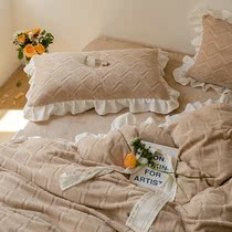 ins Nordic embossed milk velvet four-piece high weight thick flannel quilt cover women bedding winter