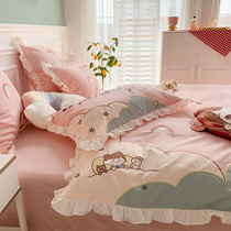 Princess style 60 long staple cotton four-piece cotton cotton cute girl embroidery quilt cover hipster bedding