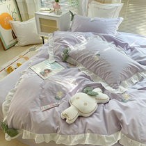 New Net Red new cotton washing cotton bed four-piece cotton 100 sheets quilt cover embroidery quilt cover summer