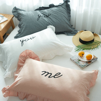 Water washing cotton ruffled pillow case cotton Korean bedding pillow case cotton single pillowcase single one pair of Pat 2