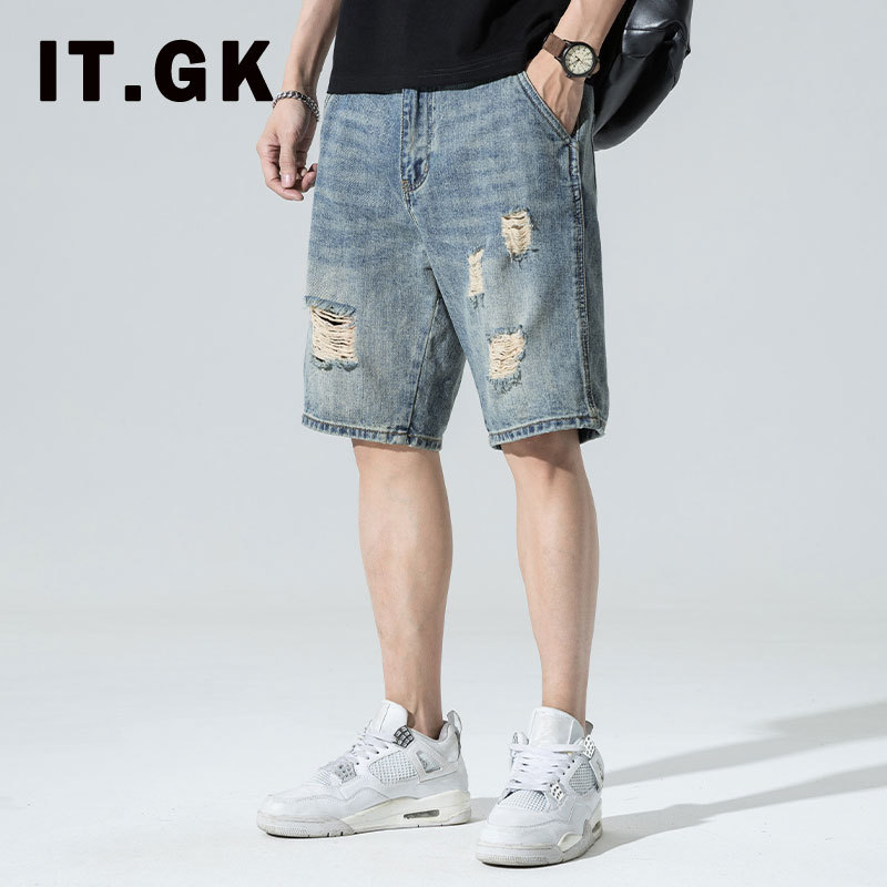 It.Gk Ripped Denim Shorts for Men, Loose Straight-Leg Five-Point Pants, Summer Thin Mid-Length Pants for Young Men It.Gk Ripped Denim Shorts for Men, Loose Straight-Leg Five-Point Pants, Summer Thin Mid-Length Pants for Young Men