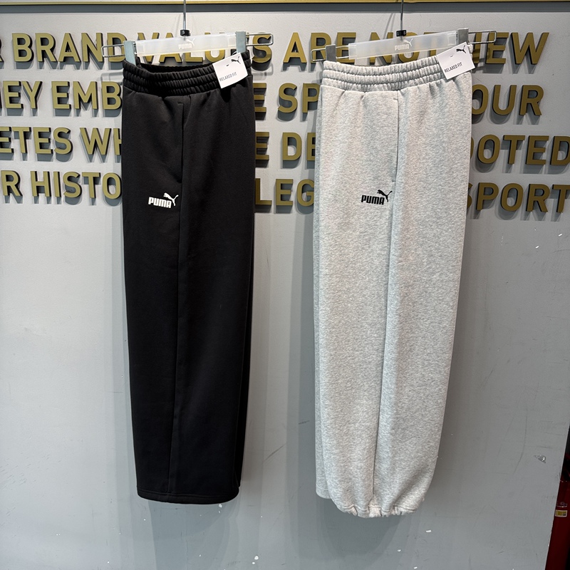 Puma Unisex Straight-Leg Wide-Leg Slimming Elasticated Hem Casual Fleece-Lined Pants 695007