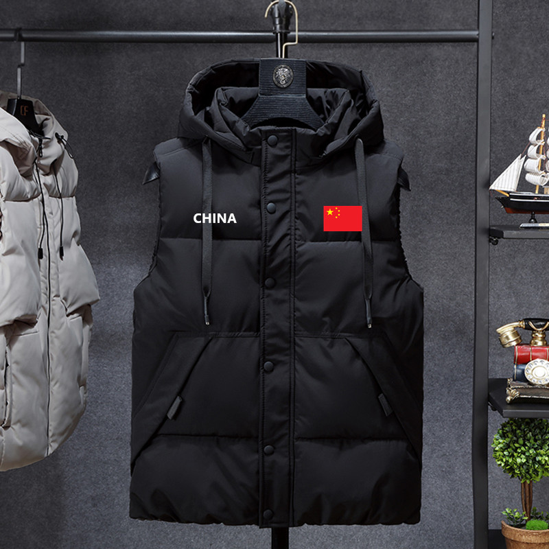 National Team Style down Cotton Vest for Men, Autumn and Winter Thickened Warm Trendy Large Size Vest, China Sports Vest
