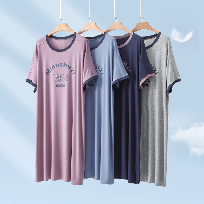Men's Nightgown Modal Plus Size 100kg Loose Summer New 2026 T-Shirt Dress One-Piece Pajamas Loungewear