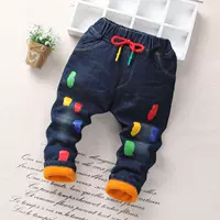[Giải phóng mã] quần jean trẻ em cộng với nhung cộng với cotton dày bé trai quần bé gái mùa đông trẻ em quần áo be trai sành điệu