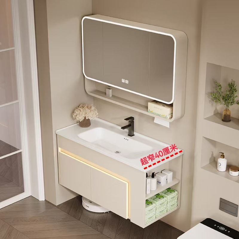 Small Apartment 40cm Wide Honeycomb Aluminum Bathroom Cabinet with Feng Shui Mirror Cabinet, Cream Style with Side Cabinet, Ultra-Narrow Washbasin Small Apartment 40cm Wide Honeycomb Aluminum Bathroom Cabinet with Feng Shui Mirror Cabinet, Cream Style with Side Cabinet, Ultra-Narrow Washbasin