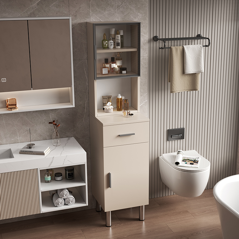 Bathroom Gap Storage Rack, Toilet Storage Side Cabinet, Honeycomb Aluminum Side Cabinet, Glass Door Wall-Mounted Floor Cabinet