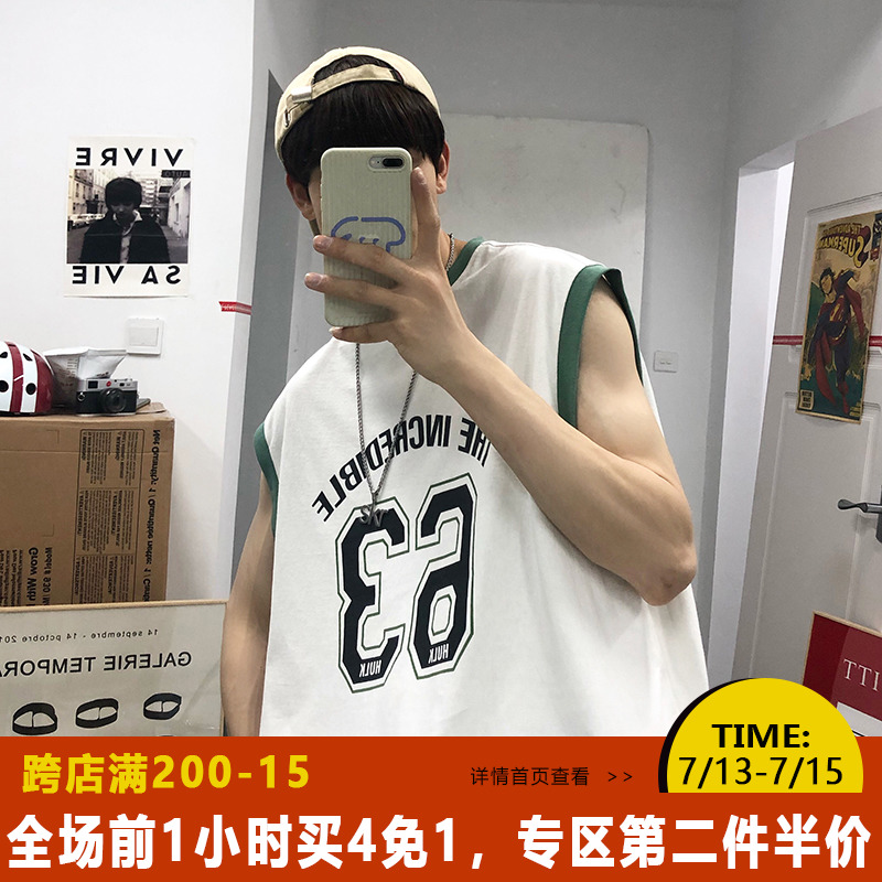 ROCKY CHỦ HONG KONG WIND HÈ INS TREND BASKETBALL SPORTS VEST nam Hàn Quốc phiên bản của VAI HỌC SINH tay T-shirt