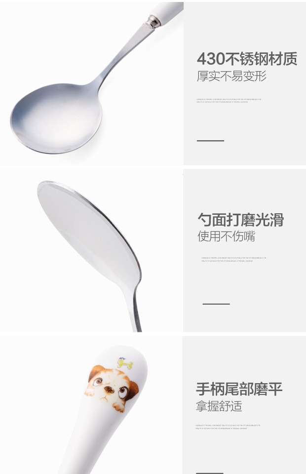 Thép không gỉ hoạt hình muỗng nĩa sáng tạo gốm xử lý dài ngã ba muỗng bộ đồ ăn gia đình trẻ em muỗng thìa nhỏ - Đồ ăn tối bộ bát đĩa đầy đủ