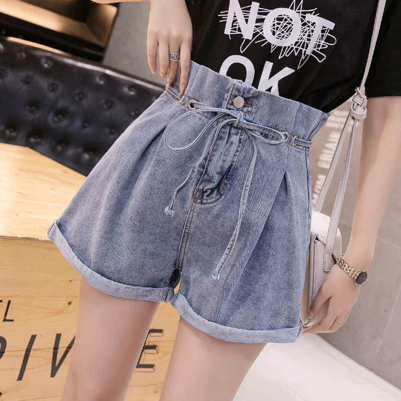 Korean denim shorts women's 2021 new high waist thin wide-leg pants women's all-match loose outerwear a-line hot pants women