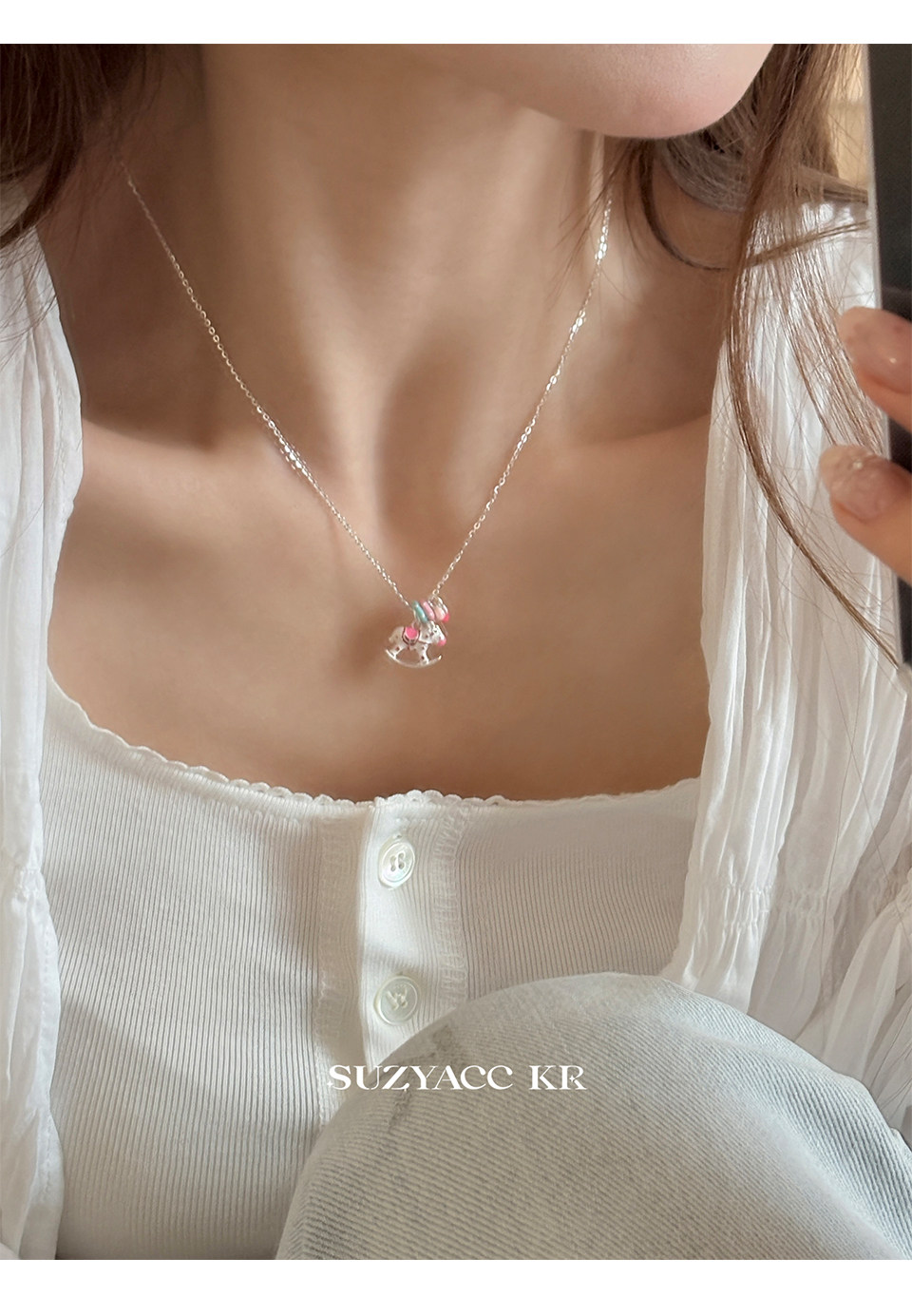 Серебряное ожерелье suzyacc kr纯银滴釉彩色木马吊坠项链百搭高级感轻奢小众锁骨链女