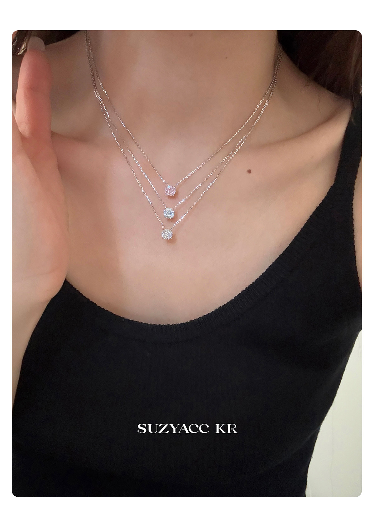 Серебряное ожерелье suzyacc kr玫瑰花切合成锆石项链纯银锁骨链女2025新复古小众颈链