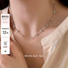 Серебряное ожерелье suzyacc kr纯银镭射珠花朵项链2025新款小众设计重工超仙锁骨链女