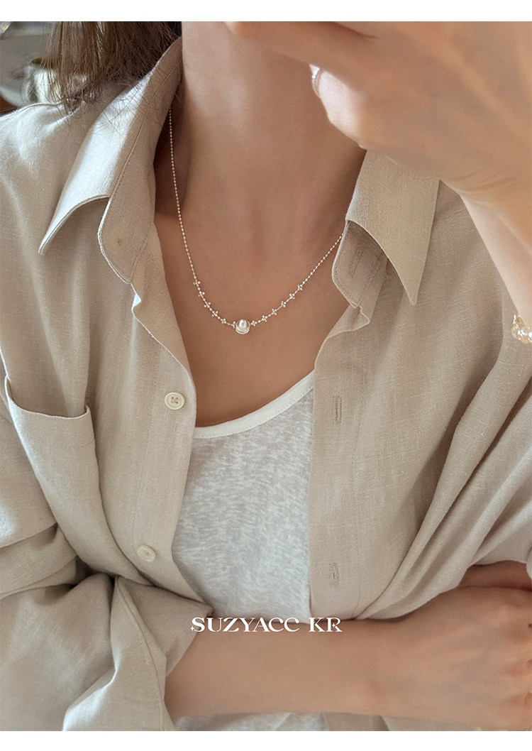 Серебряное ожерелье suzyacc kr纯银镭射猫眼珠项链女款2025新款超显白复古小众锁骨链