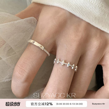 Suzyacc kr niche design flower colored zirconium sterling silver ring simple and versatile personalized index finger ring advanced ring