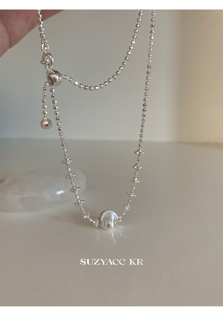 Серебряное ожерелье suzyacc kr纯银镭射猫眼珠项链女款2025新款超显白复古小众锁骨链