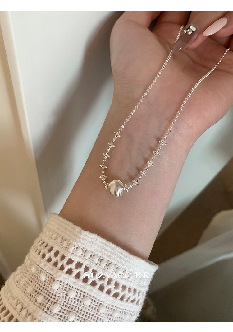 Серебряное ожерелье suzyacc kr纯银镭射猫眼珠项链女款2025新款超显白复古小众锁骨链