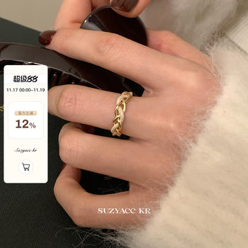 Suzyacc kr retro style enamel twist ring light luxury high-end niche design index finger ring adjustable for women
