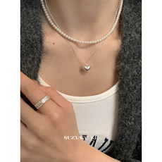 Серебряное ожерелье suzyacc kr简约小众纯银爱心吊坠百搭高级感锁骨链