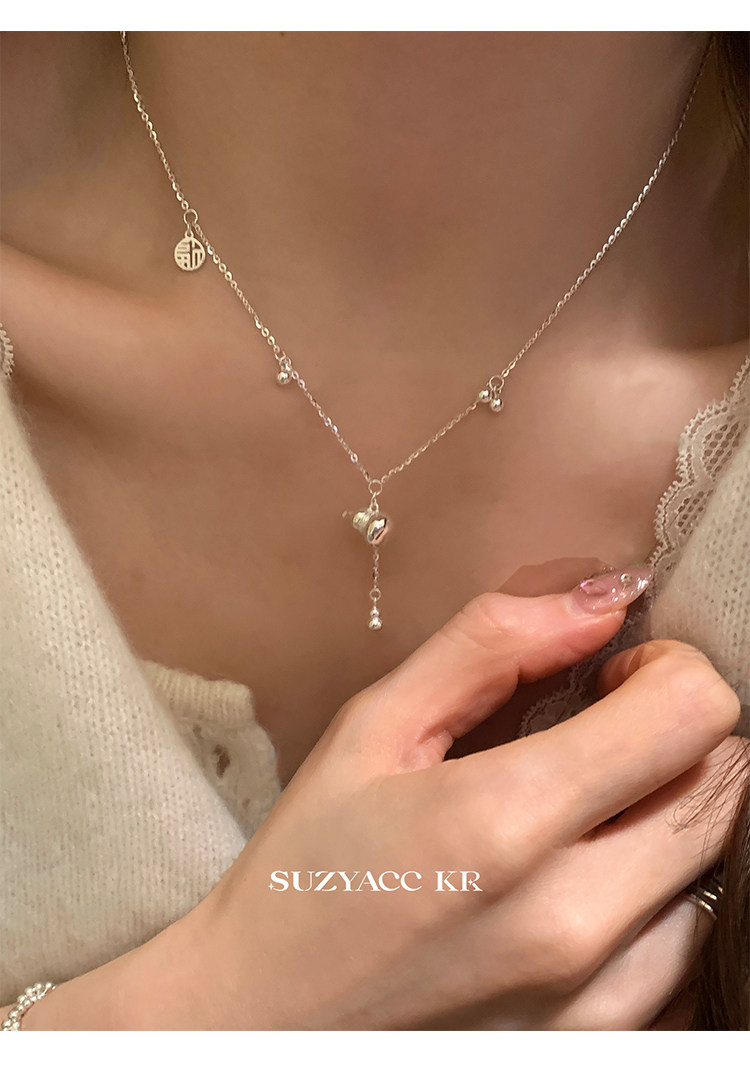 Серебряное ожерелье suzyacc kr新国风葫芦吊坠纯银项链设计感流苏锁骨链女款2024新款