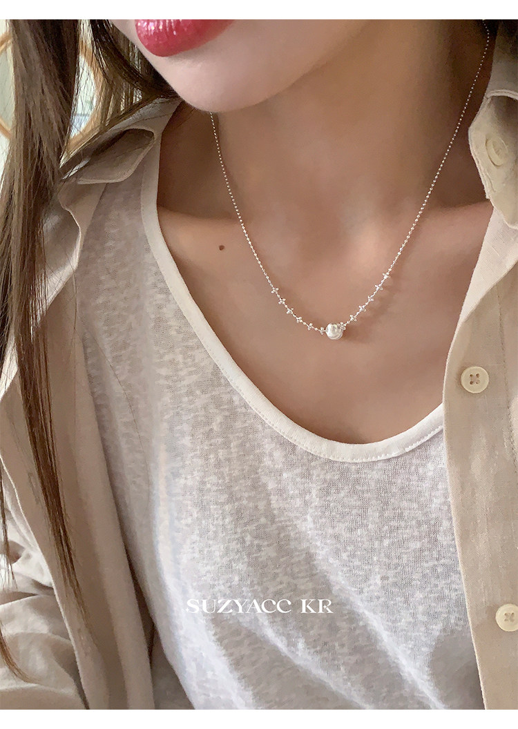 Серебряное ожерелье suzyacc kr纯银镭射猫眼珠项链女款2025新款超显白复古小众锁骨链