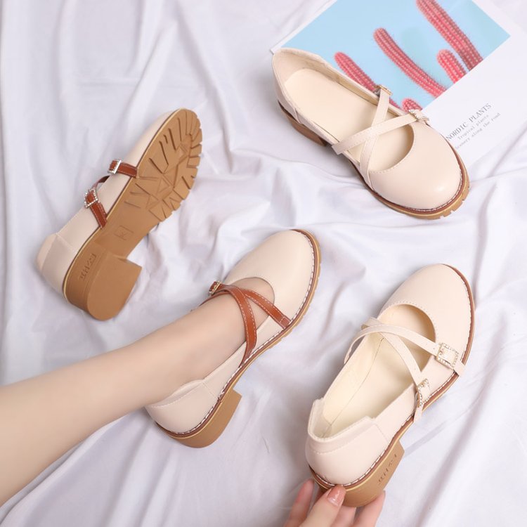 Women's shoes summer 2020 new Korean version all-match cross strap shallow mouth fashion single shoes women's thick heel medium heel small leather shoes
