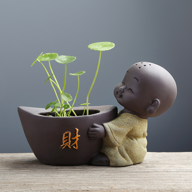 Purple Sand Small Monk Tea Pamper boutique Tea Table Tea Table Tea Set Accessories Chinese water Petting Potted Flower Flower Inserts-Taobao