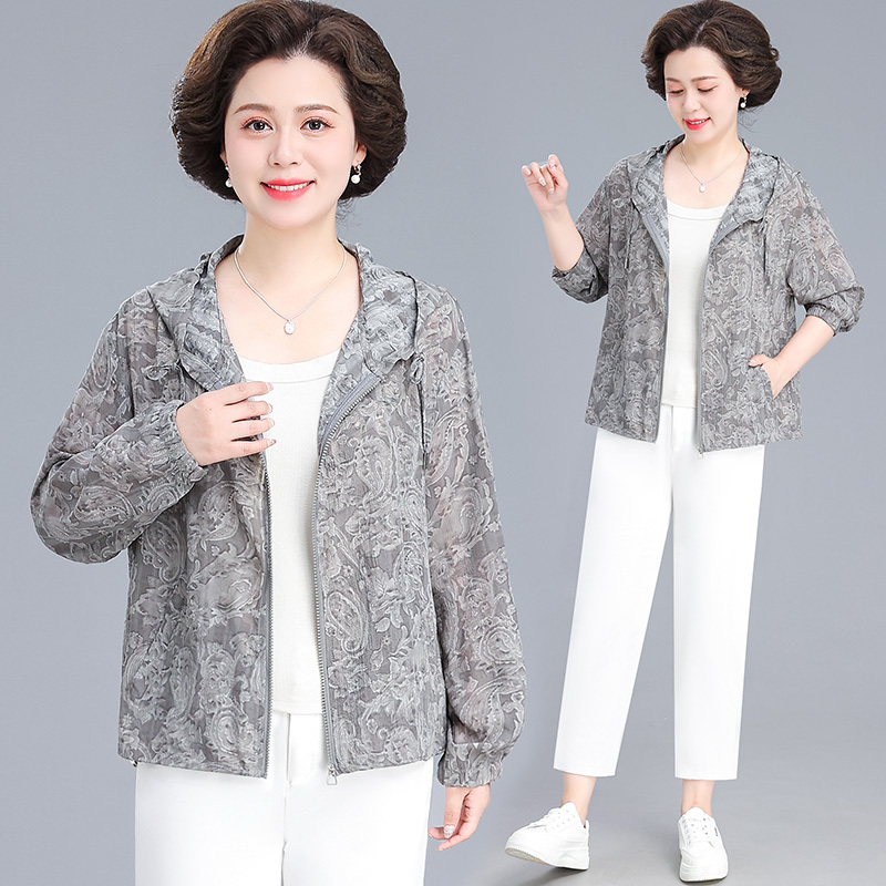 Stylish Hooded Printed Breathable Sun-Protective Jacket for Women, 2026 Spring/Summer New Versatile Casual Top for Middle-Aged and Elderly