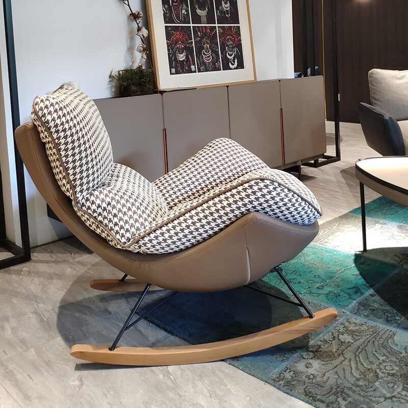Houndstooth rocking chair recliner home leisure adult nap lazy sofa Nordic net red light luxury single snail chair