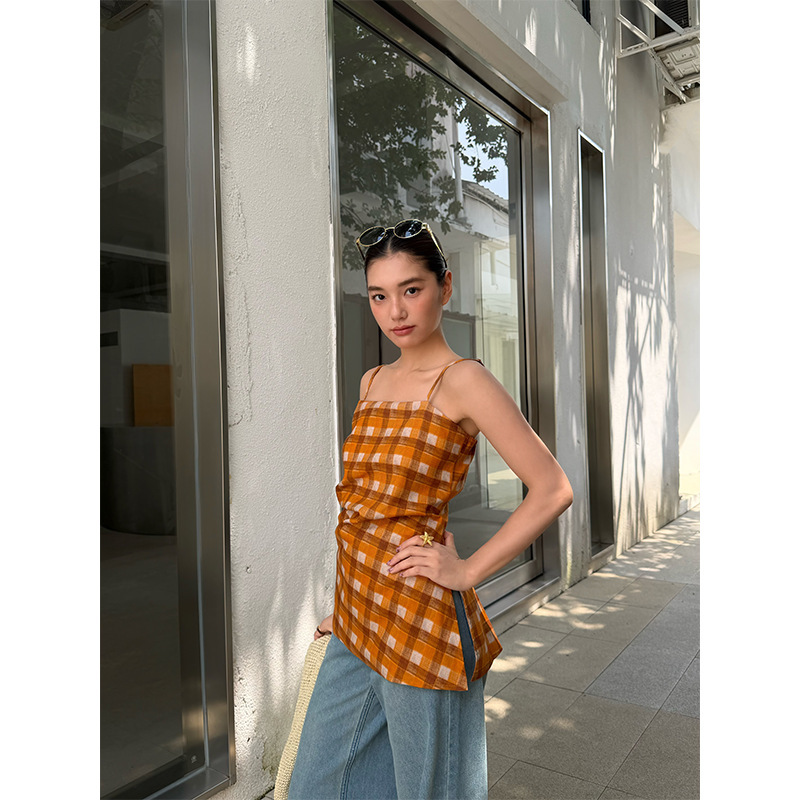Newopenoriginal26 Summer Outfit for Petite Women, Korean Style Sweet and Youthful Plaid Camisole for Women S9335 Newopenoriginal26 Summer Outfit for Petite Women, Korean Style Sweet and Youthful Plaid Camisole for Women S9335