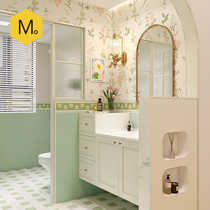 Momojia French avocado green bathroom tiles cream style bathroom waistline tiles toilet floor tiles wall tiles
