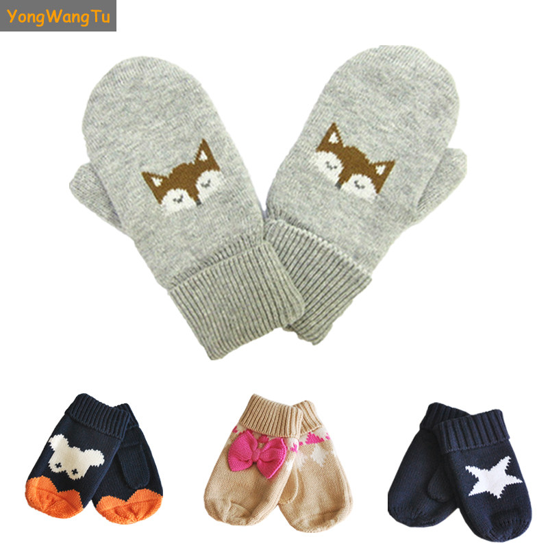 Baby and child warm finger gloves in autumn and winter female boys cute fox knitted hand over baby cotton gloves