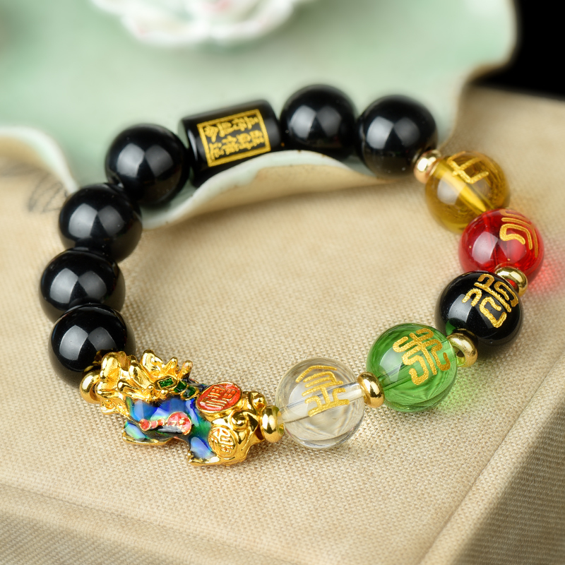 Five Gods of Wealth Bracelet, Bring Good Fortune and Luck, Auspicious, Sand Gold Temperature-Sensitive Color-Changing Pixiu Buddha Beads, Unisex Five Elements Bracelet