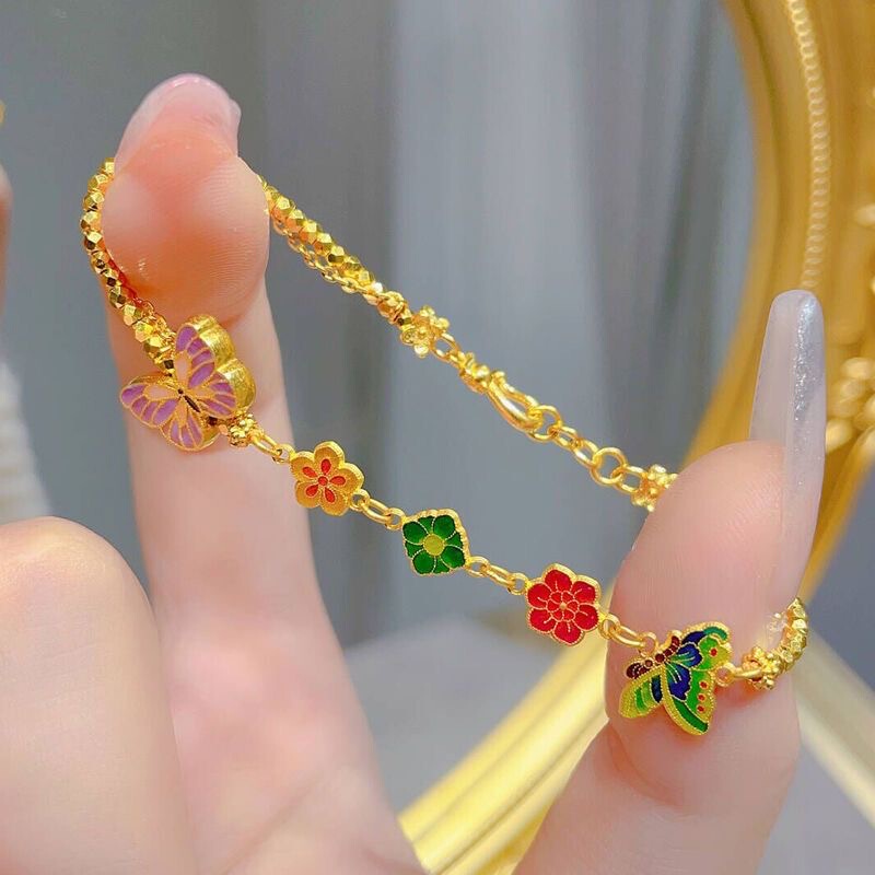 Flashy Gold Store Same Style Enamel Gradient Small Flower Butterfly Bracelet, Fashionable and High-End, Adjustable, Gift Accessory for Women Flashy Gold Store Same Style Enamel Gradient Small Flower Butterfly Bracelet, Fashionable and High-End, Adjustable, Gift Accessory for Women