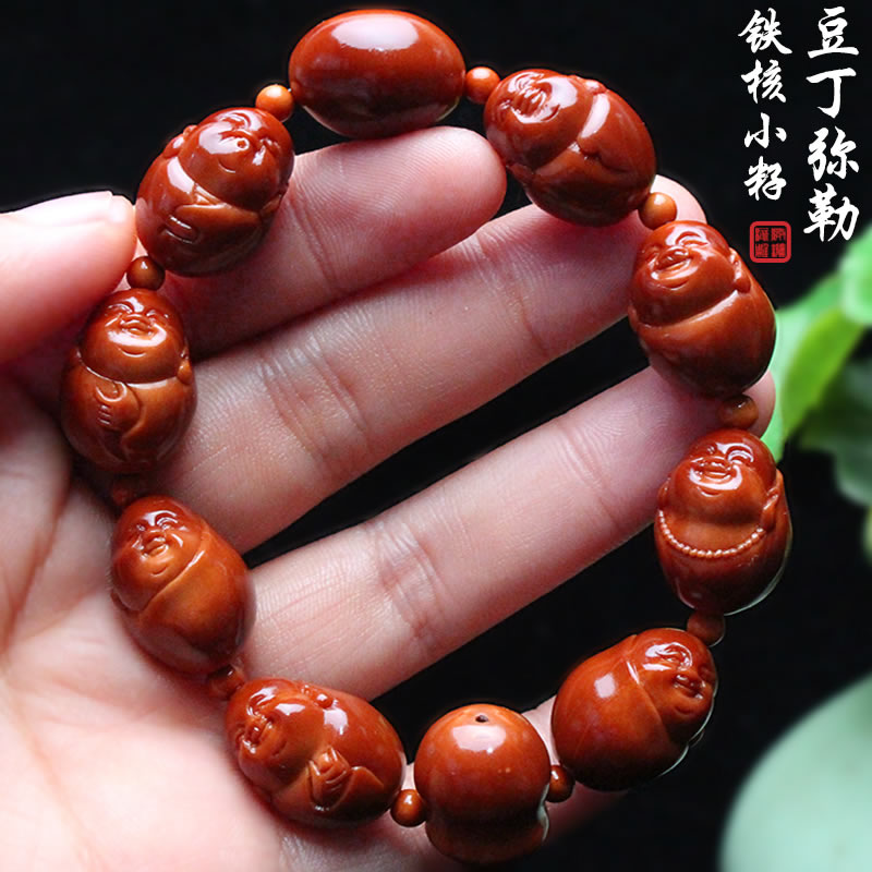 Su Gong Zhoushan olive core carving pure hand carved iron core small seed small bean Ding Maitreya Buddhist play hand string men and women