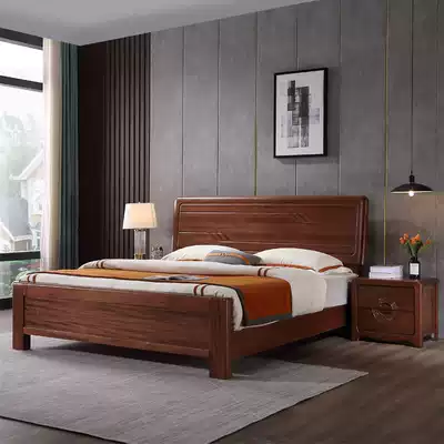 Gold sandalwood wood bed 1 5 m 1 8 meters double master nuptial bed Chinese solid wood walnut bed