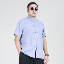 Chinese style plus fat plus size short sleeve shirt loose casual fat fat man Tang suit 350 Jin Tang shirt tide