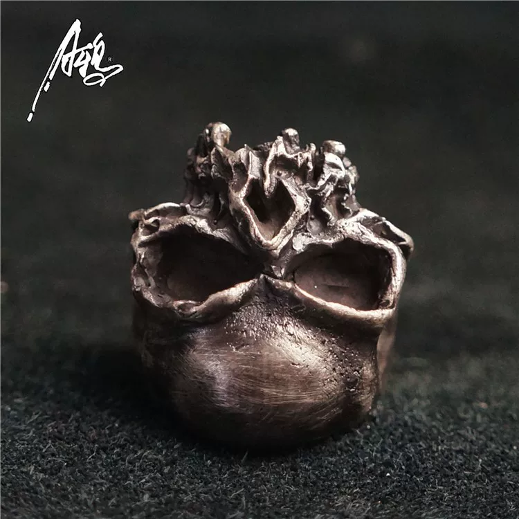 A鸦 Brass copper genuine retro ring handmade, punk style, silver 925 sample