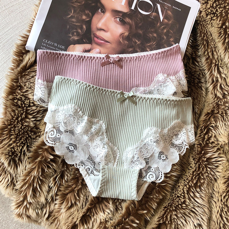 7ways day series sexy briefs female pure cotton antibacterial low cashew lace girl without mark and breathable thin triangular trouser head summer