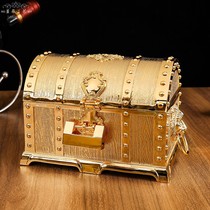 Retro Creative Golden Festive Hundreds Treasure Chest with lock containing the first decorated box Metal Engagement Decorative Pendulum of Wedding Gifts