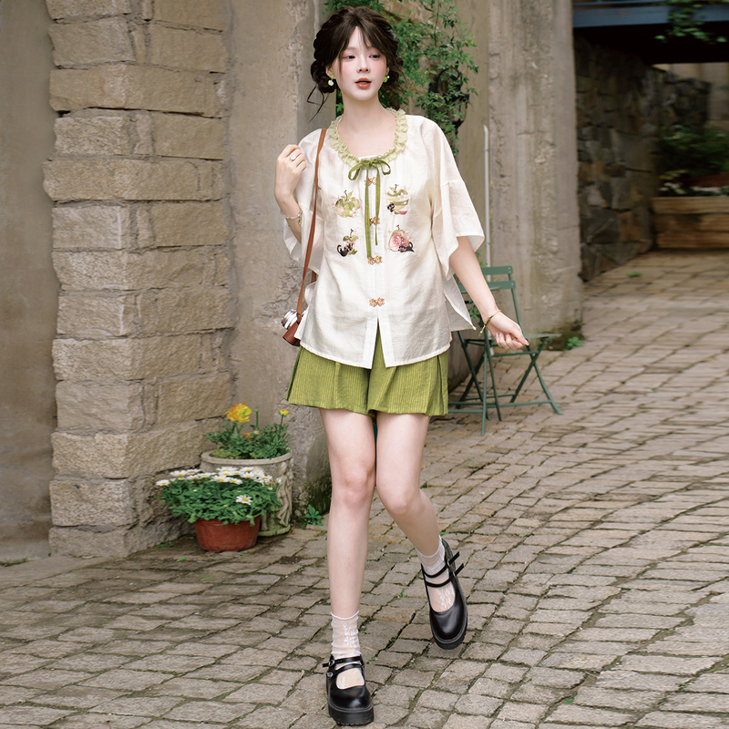 Luo Xiu Dongxiang [Bafang Haoping] Embroidered Half-Sleeve Shirt Two-Piece Skirt Spring/Summer New Women's Chinese Style Improved Hanfu