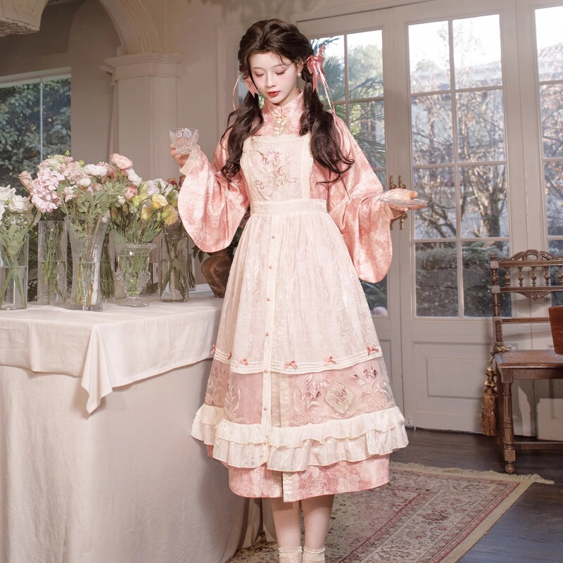 Luo Xiu Dongxiang [Jiangsha Lily] Han-Yang Fusion National Style Han Long Shirt Embroidered Overskirt Han-Yang Fusion